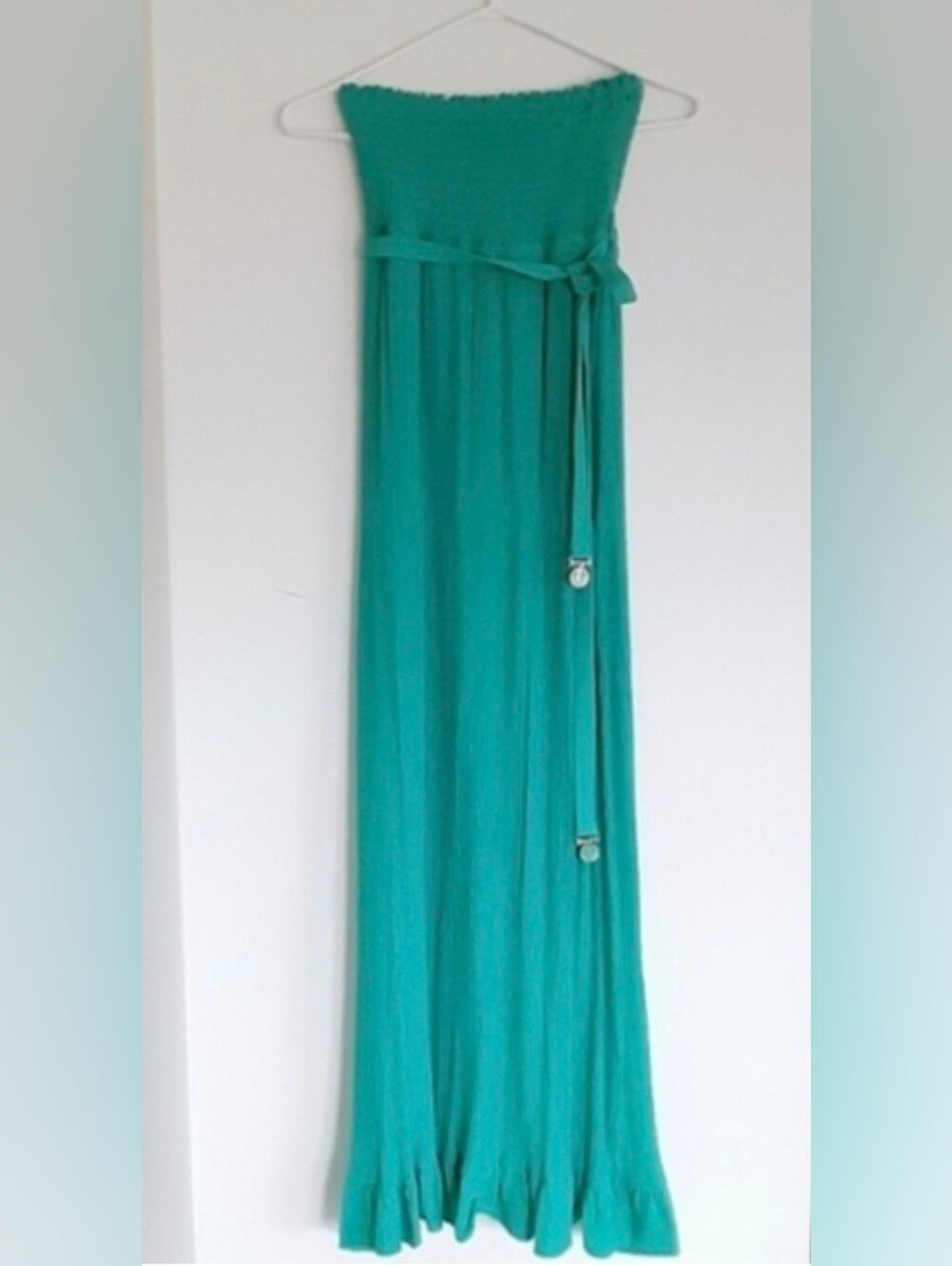 Juicy Couture Teal Strapless Pleated Maxi Skirt with Waist Tie